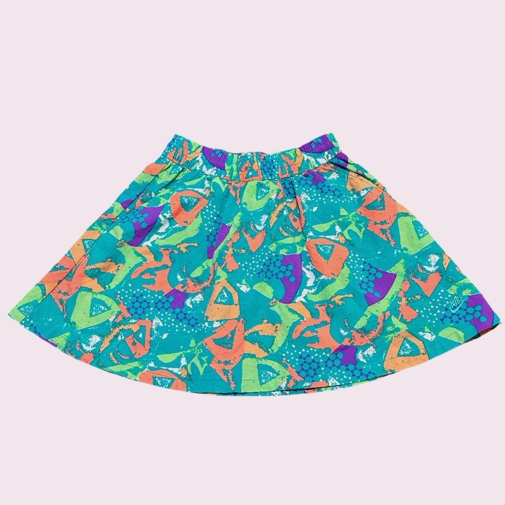 Nike Women’s Vintage Retro 90s Teal Multicolor Print Mini Skirt